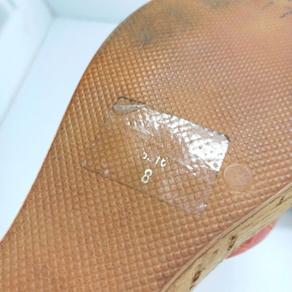 Lorenzo Chelini Orange Crocodile Print Cork Wedge Sandals. Womans 8............. - Picture 3 of 13